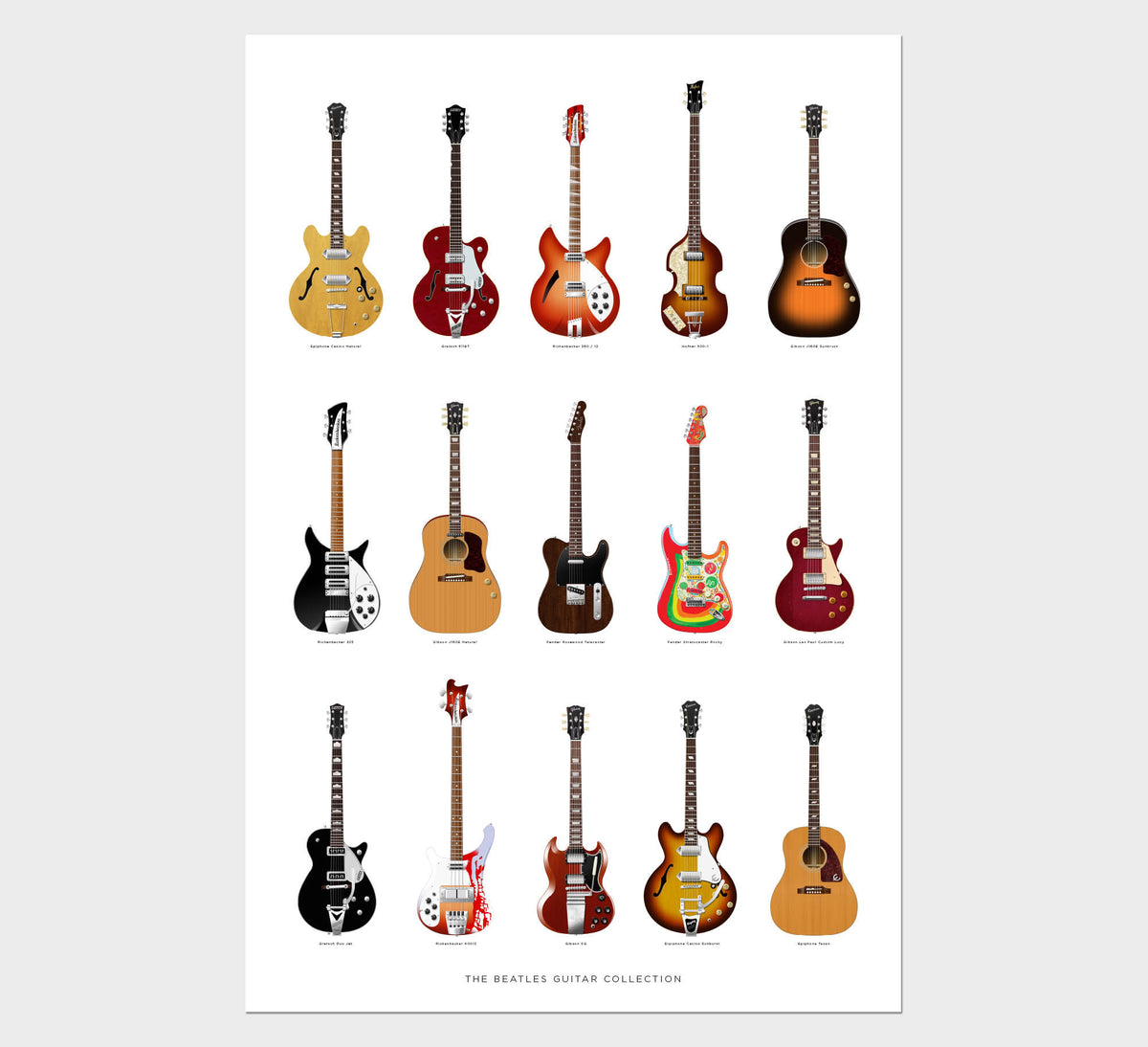 The Beatles Guitar Collection Poster – Blue Illustration