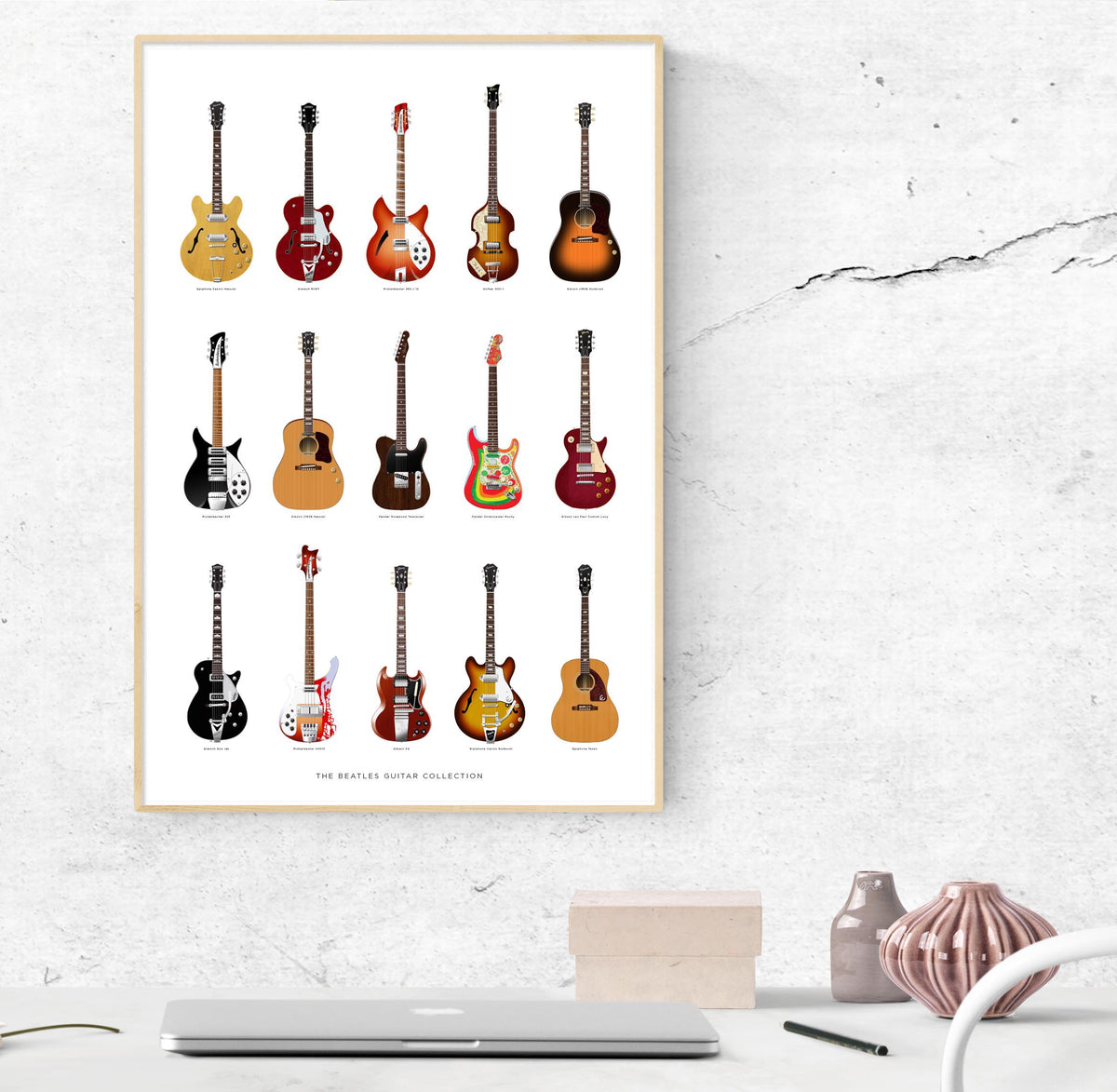 The Beatles Guitar Collection Poster – Blue Illustration