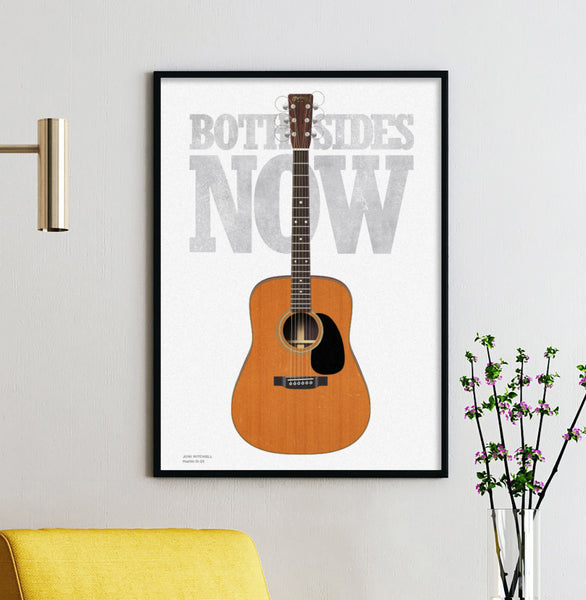 Joni Mitchell's Martin D-28 Both Sides Now Typography Guitar Poster, Wall Decor, Guitar Print, Guitar Art