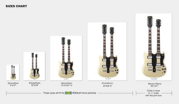Alex Lifeson's Gibson EDS1275 Double Neck Guitar Poster, Wall Decor, Guitar Print, Guitar Art