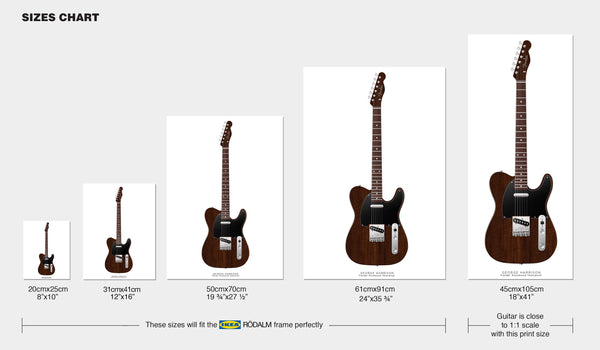 The Beatles Guitar Poster: George Harrison's Fender Rosewood Telecaster, Wall Decor, Guitar Print, Guitar Art