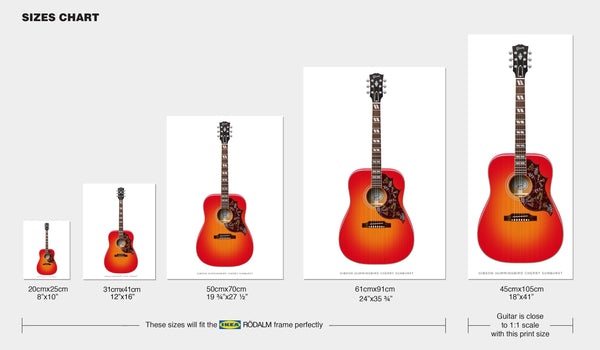 Gibson Hummingbird Guitar Poster Cherry Sunburst. Personalized Gifts, Wall Decor, Guitar Print, Guitar Art
