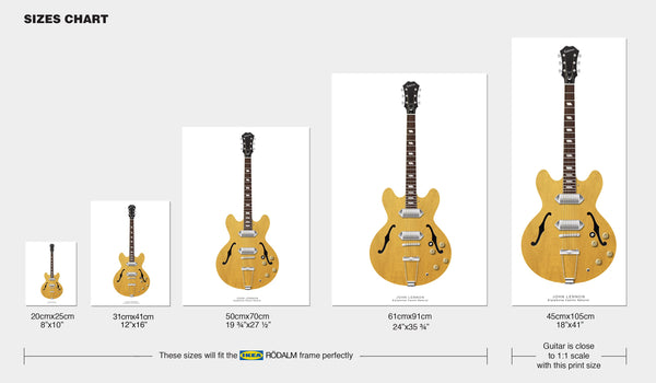 The Beatles Guitar Poster: John Lennon's Epiphone Casino Natural, Wall Decor, Guitar Print, Guitar Art