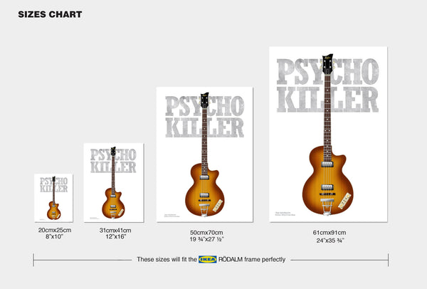 Tina Weymouth's Hofner 500/2 Club Bass Psycho Killer Typography Guitar Poster, Wall Decor, Guitar Print, Guitar Art