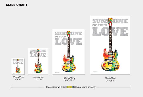 Eric Clapton's Gibson SG The Fool Sunshine of your Love Typography Guitar Poster, Wall Decor, Guitar Print, Guitar Arto