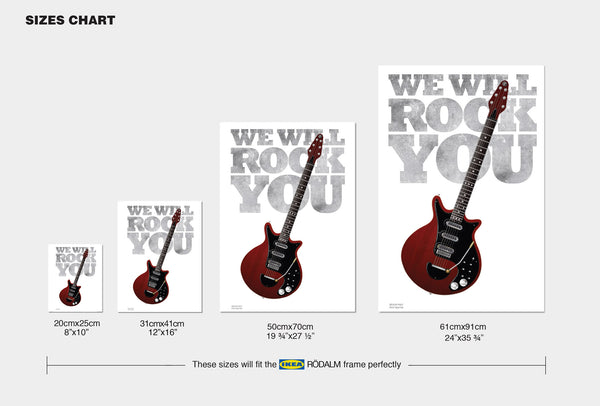 Brian May's Red Special We Will Rock You Typography Guitar Poster, Wall Decor, Guitar Print, Guitar Art