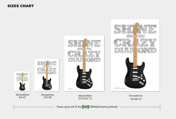 David Gilmour's Fender Stratocaster the Black Strat Shine On You Crazy Diamond Guitar Poster, Wall Decor, Guitar Print, Guitar Art