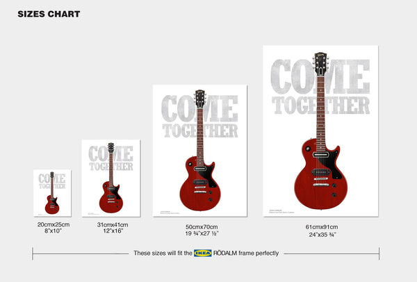 John Lennon's Gibson Les Paul Junior Come Together Typography Guitar Poster, Wall Decor, Guitar Print, Guitar Art