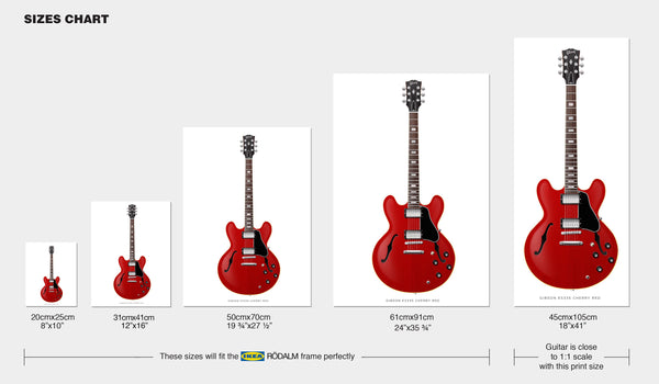 Gibson ES335 Guitar Poster Cherry Red. Personalized Gifts, Wall Decor, Guitar Print, Guitar Art