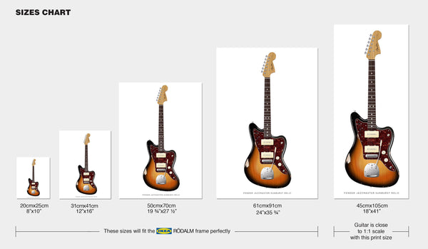 Fender Jazzmaster Relic Guitar Poster Sunburst. Personalized Gifts, Wall Decor, Guitar Print, Guitar Art