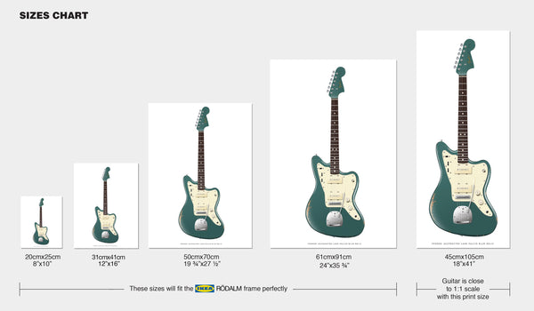 Fender Jazzmaster Guitar Poster Relic Lake Placid Blue. Personalized Gifts, Wall Decor, Guitar Print, Guitar Art