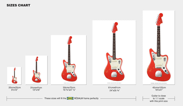 Fender Jaguar Guitar Poster Relic Fiesta Red. Personalized Gifts, Wall Decor, Guitar Print, Guitar Art