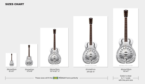 National Style O 14 fret Guitar Poster Art Print. Personalized Gifts, Wall Decor, Guitar Print, Guitar Art