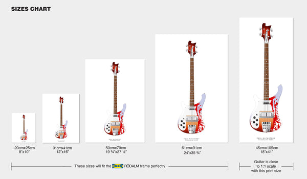 The Beatles Guitar Poster: Paul McCartney's Rickenbacker 4001S  Bass with Psychedelic Print Job, Wall Decor, Guitar Print, Guitar Art