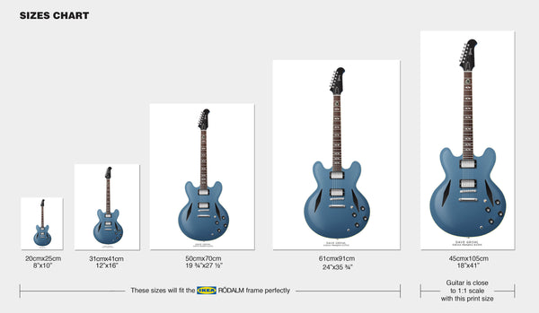 Dave Grohl's Gibson Memphis ES335 Guitar Poster, Guitar Print, Wall Decor, Guitar Art