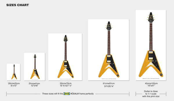 Gibson Flying V Antique Natural Guitar Poster Art Print. Personalized Gifts, Wall Decor, Guitar Print, Guitar Art