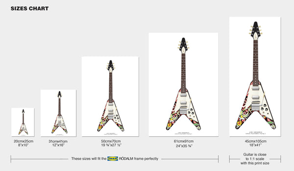 Jimi Hendrix's Gibson Psychedelic Flying V Guitar Poster, Guitar Print, Guitar Art, Wall Decor