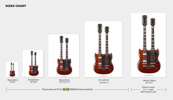 Jimmy Page's Gibson EDS1275 Doubleneck Guitar Poster, Wall Decor, Guitar Print, Guitar Art