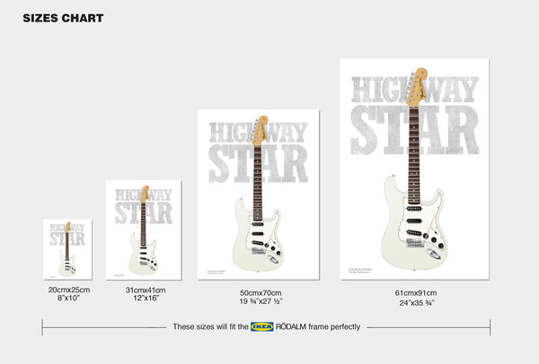Ritchie Blackmore's Fender Stratocaster Highway Star Typography Guitar Poster, Wall Decor, Guitar Print, Guitar Art