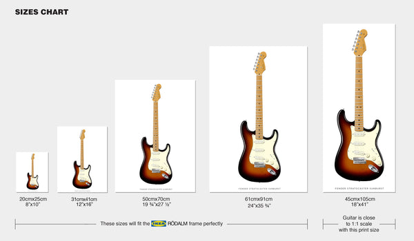 Fender Stratocaster Guitar Poster Sunburst. Personalized Gifts, Wall Decor, Guitar Print, Guitar Art