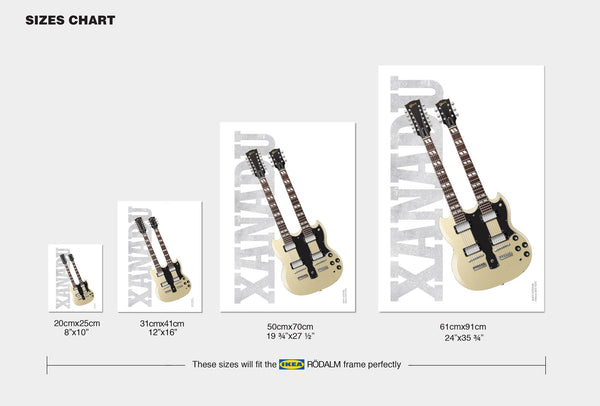 Alex Lifeson's Gibson EDS-1275 Guitar Poster, Wall Decor, Guitar Print, Guitar Art