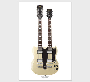Alex Lifeson's Gibson EDS1275 Double Neck Guitar Poster, Wall Decor, Guitar Print, Guitar Art