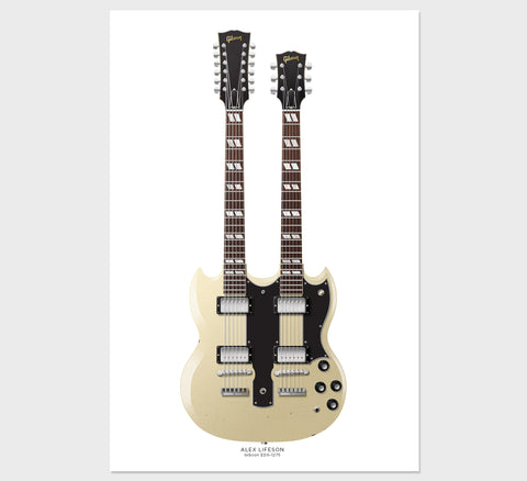 Alex Lifeson's Gibson EDS1275 Double Neck Guitar Poster, Wall Decor, Guitar Print, Guitar Art
