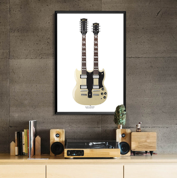 Alex Lifeson's Gibson EDS1275 Double Neck Guitar Poster, Wall Decor, Guitar Print, Guitar Art