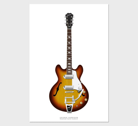 The Beatles Guitar Poster: George Harrison's Epiphone Casino Sunburst, Wall Decor, Guitar Print, Guitar Art