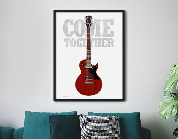 John Lennon's Gibson Les Paul Junior Come Together Typography Guitar Poster, Wall Decor, Guitar Print, Guitar Art