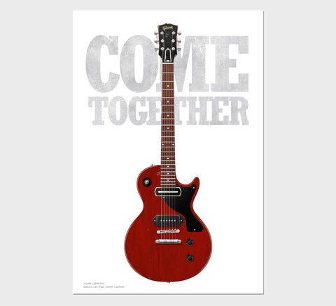 John Lennon's Gibson Les Paul Junior Come Together Typography Guitar Poster, Wall Decor, Guitar Print, Guitar Art