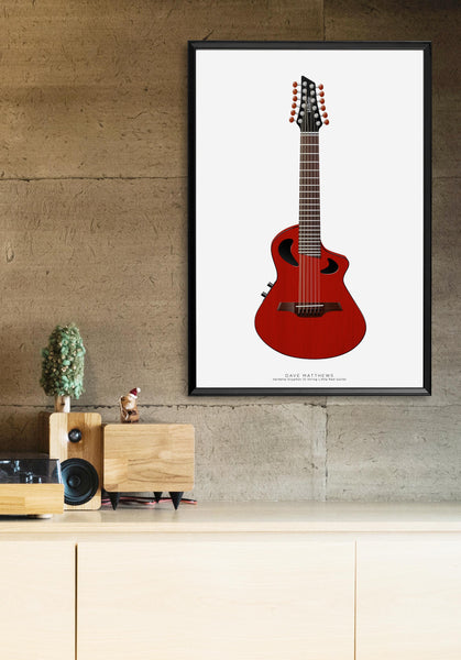 Dave Matthews's Veillette Gryphon 12-String Little Red Guitar Poster, Wall Decor, Guitar Print, Guitar Art