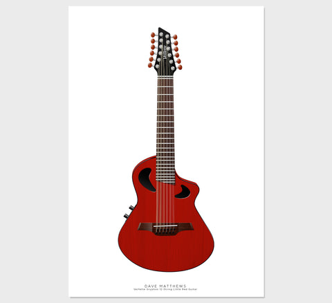 Dave Matthews's Veillette Gryphon 12-String Little Red Guitar Poster, Wall Decor, Guitar Print, Guitar Art