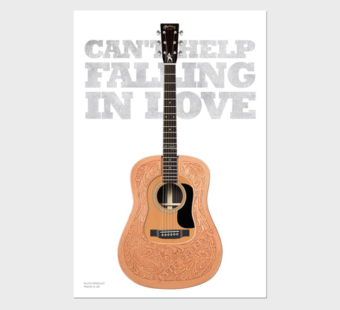 Elvis Presley Martin D28 Can't Help Falling In Love Typography Guitar Poster, Wall Decor,  Guitar Print, Guitar Art