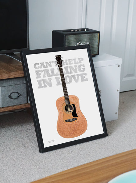 Elvis Presley Martin D28 Can't Help Falling In Love Typography Guitar Poster, Wall Decor,  Guitar Print, Guitar Art