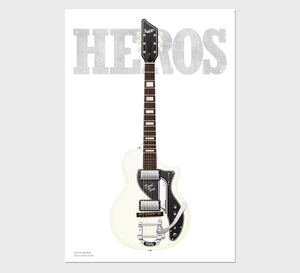 David Bowie's Supro Dual Tone Heros Typography Guitar Poster, Wall Decor, Guitar Print, Guitar Art