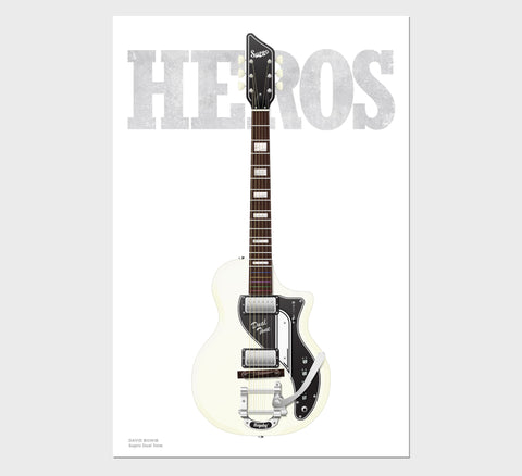 David Bowie's Supro Dual Tone Heros Typography Guitar Poster, Wall Decor, Guitar Print, Guitar Art