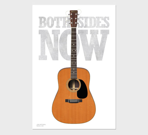 Joni Mitchell's Martin D-28 Both Sides Now Typography Guitar Poster, Wall Decor, Guitar Print, Guitar Art