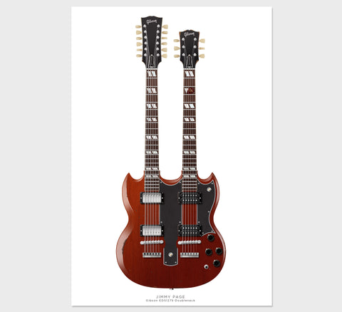 Jimmy Page's Gibson EDS1275 Doubleneck Guitar Poster, Wall Decor, Guitar Print, Guitar Art