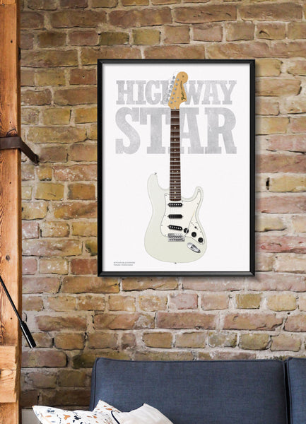 Ritchie Blackmore's Fender Stratocaster Highway Star Typography Guitar Poster, Wall Decor, Guitar Print, Guitar Art
