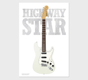 Ritchie Blackmore's Fender Stratocaster Highway Star Typography Guitar Poster, Wall Decor, Guitar Print, Guitar Art