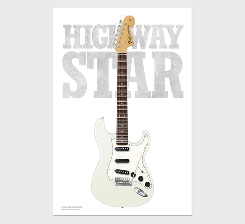 Ritchie Blackmore's Fender Stratocaster Highway Star Typography Guitar Poster, Wall Decor, Guitar Print, Guitar Art