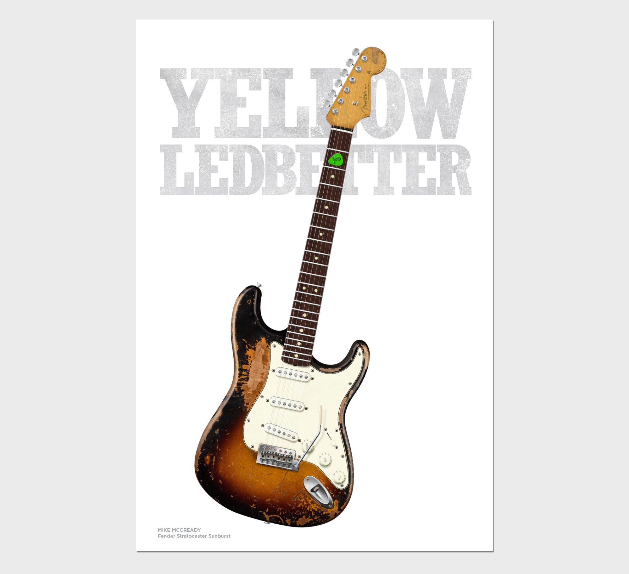Mike McCready's Fender Stratocaster Yellow Ledbetter Typography Guitar Poster, Wall Decor, Guitar Print, Guitar Art