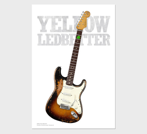 Mike McCready's Fender Stratocaster Yellow Ledbetter Typography Guitar Poster, Wall Decor, Guitar Print, Guitar Art
