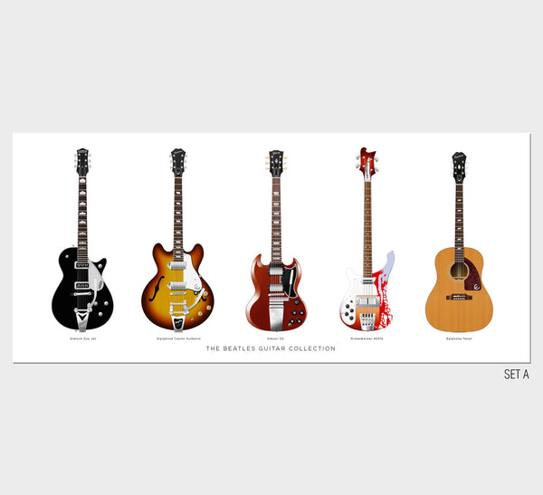 The Beatles Guitar Collection Poster, Wall Decor, Guitar Print, Guitar Art