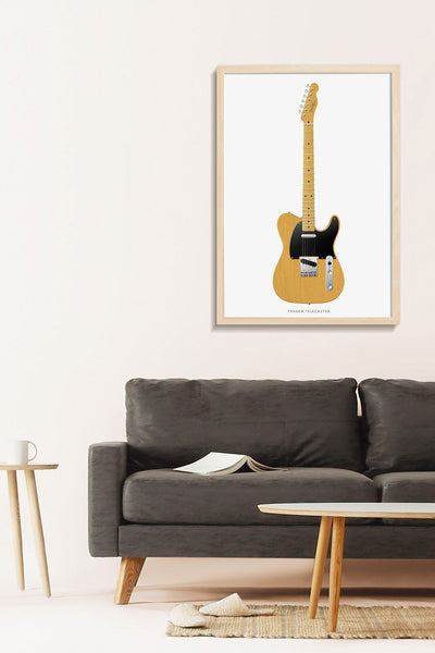 Fender Telecaster Guitar Poster Blonde. Personalized Gifts, Wall Decor, Guitar Print, Guitar Art