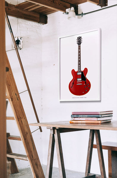 Gibson ES335 Guitar Poster Cherry Red. Personalized Gifts, Wall Decor, Guitar Print, Guitar Art