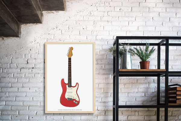 Fender Stratocaster Relic  Guitar Poster Fiesta Red Art. Personalized Gifts, Wall Decor, Guitar Print, Guitar Art