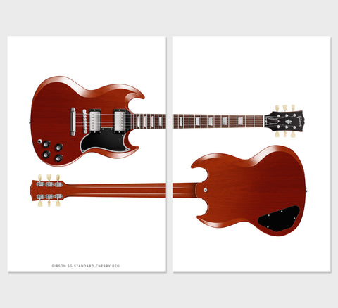 Gibson SG Standard Guitar Poster Cherry Red Front & Back (set of 2), Wall Decor, Guitar Print, Guitar Art