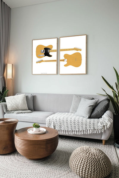Fender Telecaster Blonde Fornt & Back Guitar Poster Art Print (set of 2), Wall Decor, Guitar Print, Guitar Art